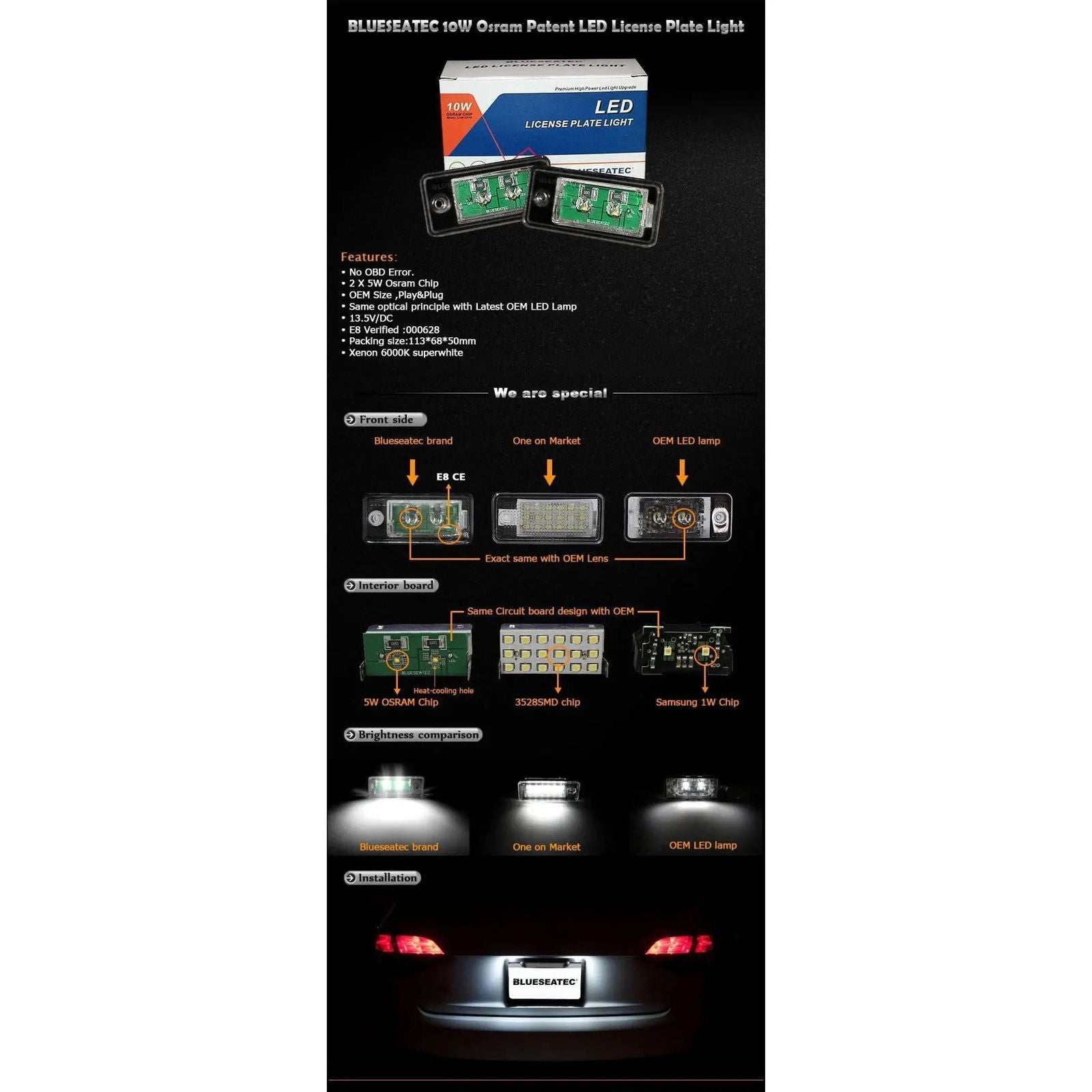 OSRAM LED Skiltlys 10w for AUDI VW PORSCHE SKODA SEAT (Sett) - Lyshelten.no
